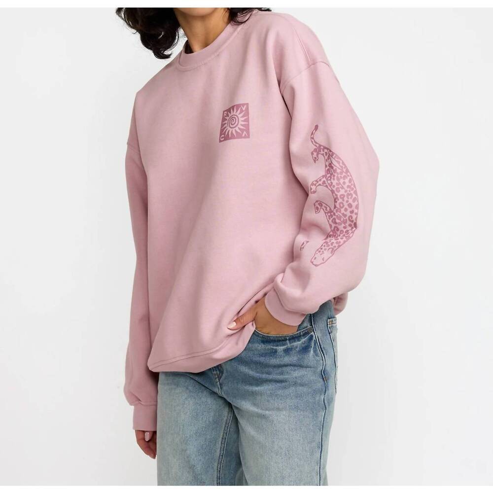 NEW RVCA women's baggie boyfriend crew sweater in llc-lush lilac